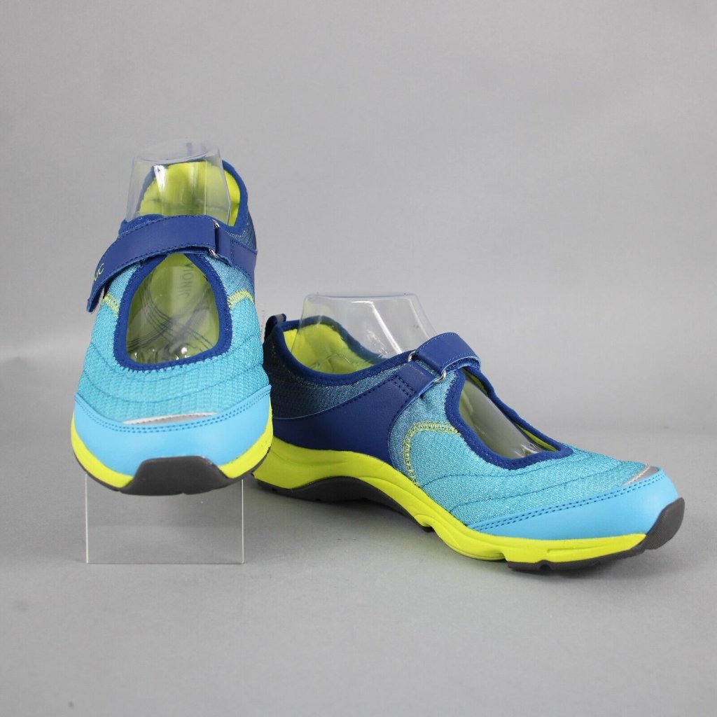 Vionic Sz 85 Blue Lime Green Adjustable Strap Fabric Upper Rubber Sole Shoes